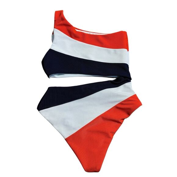 BEACH RIOT Joyce One Piece Red Colorblock One Shoulder Swimsuit XS Americana - Picture 4 of 8